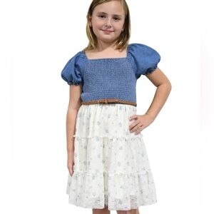NWT Youth Girls Floral Denim Dress 7/8